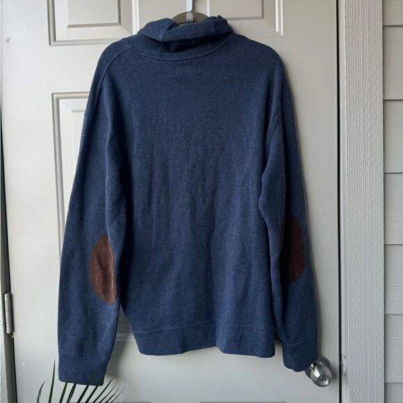 Polo Ralph Lauren Sweater Men XL Blue Mock Neck Brown Elbow Patch Preppy Casual - Picture 2 of 5